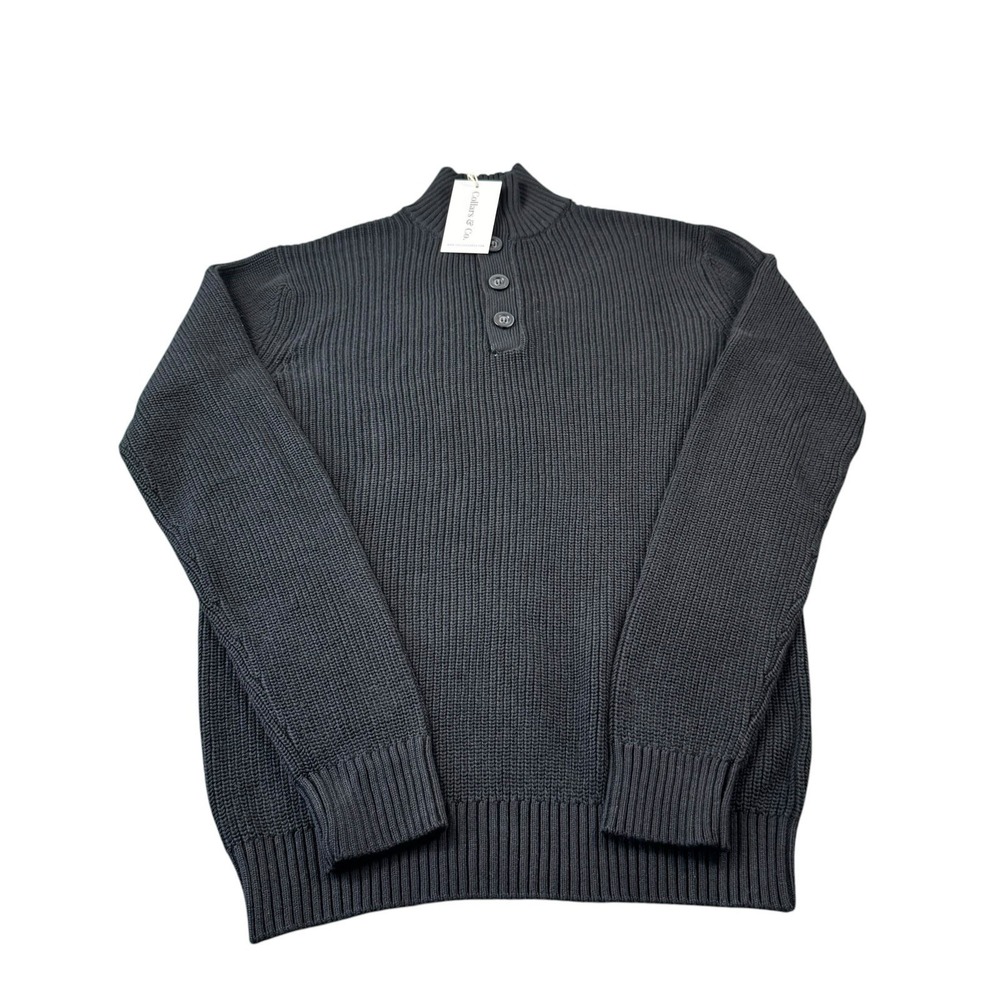 Collars & Co. Black Pure Cotton L/S Henley Sweater Size Small NWT‎